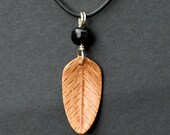 Handcarved Red Oak and Mahogany Wood Leaf / Feather Pendant