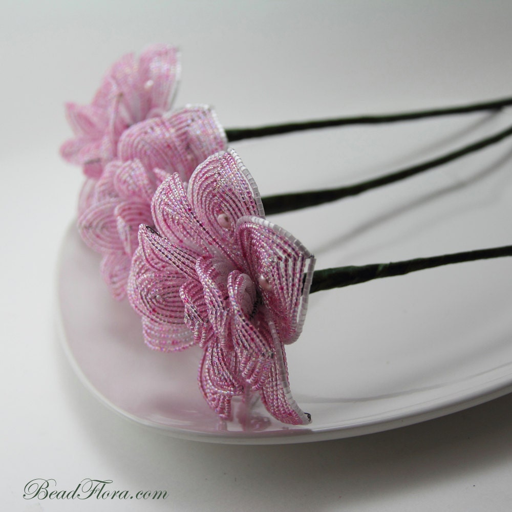 French beaded roses - French Vintage Romance, set of 3