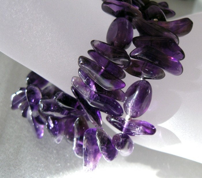 Amethyst Gemstone Bracelet, Polished Points Double Strand Sterling Silver