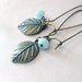 Leaf Earrings, Amazonite Gemstone Antique Brass, Teal Patina