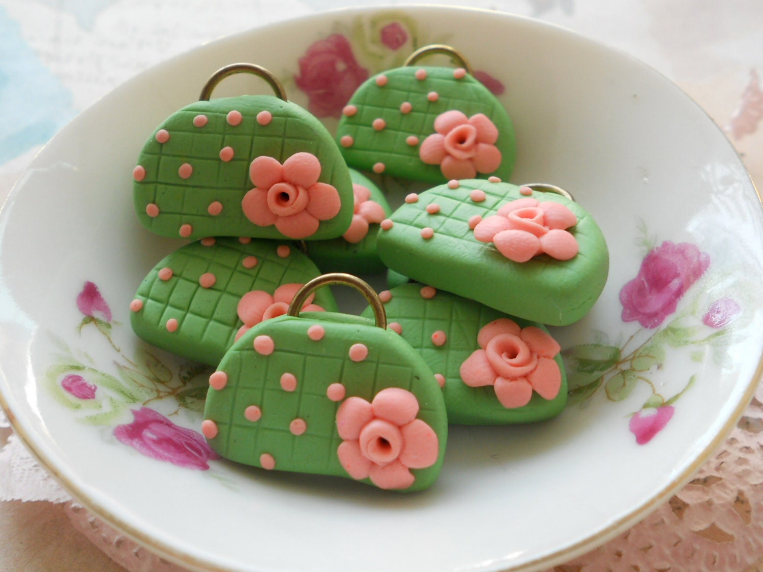 Victorian Collection - 4pcs Miniature Bag Charms - Green