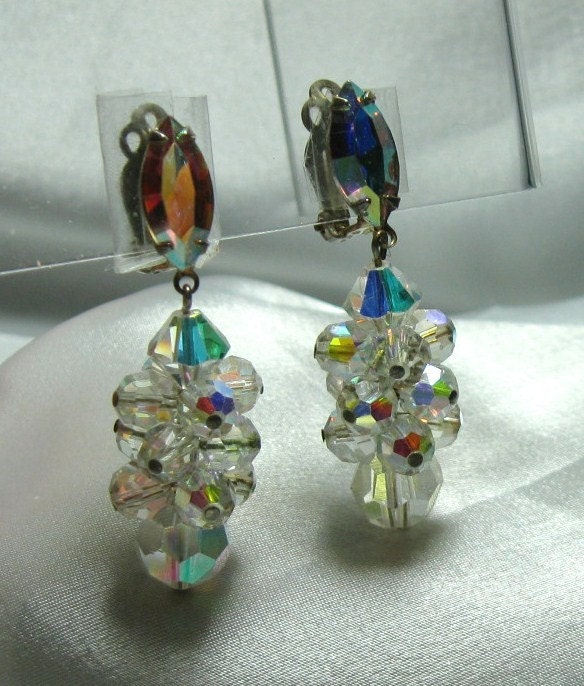 Vintage Crystal Dangle Earrings Designer Lewis Segal of California