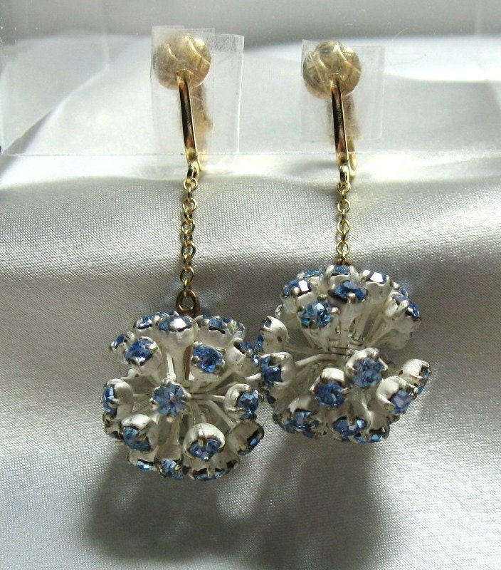 Vintage Dangle Earrings Rhinestone Funky