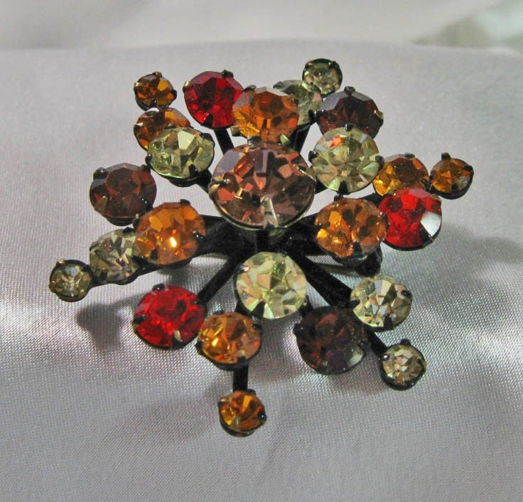 Vintage Fall Colors Japanned Brooch