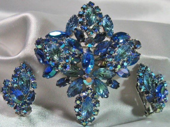 Vintage Rhinestone Brooch and Earrings Designer