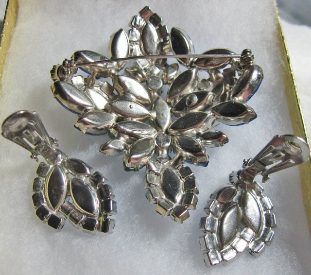 Vintage Rhinestone Brooch and Earrings Designer