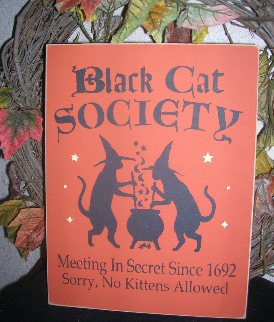 Black Cat Society Halloween Wood Sign Decoration Wall Hanging