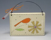 Ceramic Wall Tile with Orange Bird and Gold Daisy Flower