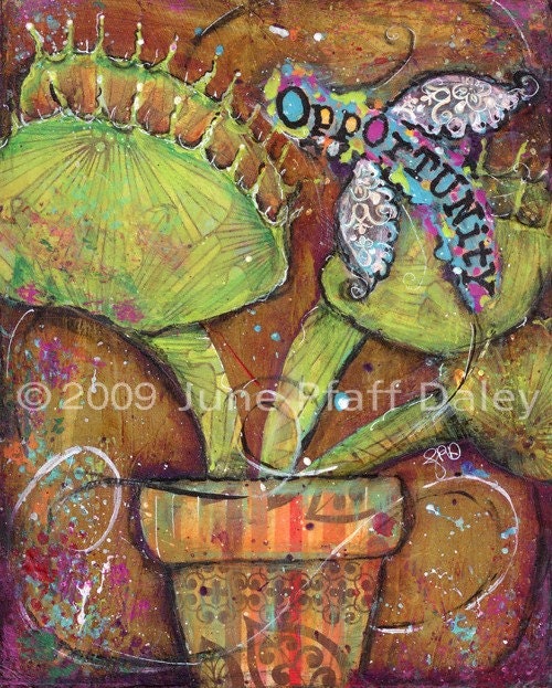 Trap Opportunity 8 x 10 mixed media print by artist June Pfaff Daley
