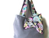 Perfectly Paisley- Grey Hobo Bag with Paisley Print Bow and Interior