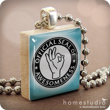 YOU ARE AWESOME (Blue) : a pendant charm made from a Scrabble Game Tile game piece