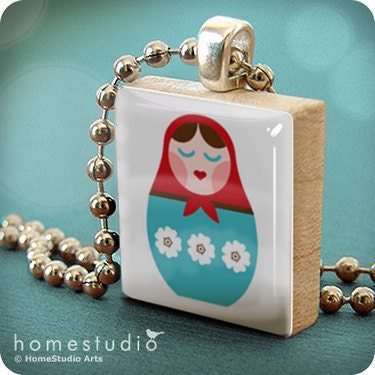 RUSSIAN DOLL (White) : a jewelry pendant charm made from a Scrabble Game Tile game piece