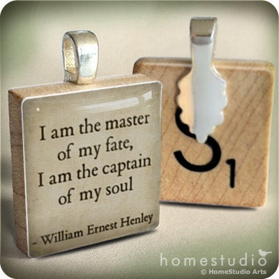 Invictus Quote - a pendant charm made from a Scrabble Game Tile game piece