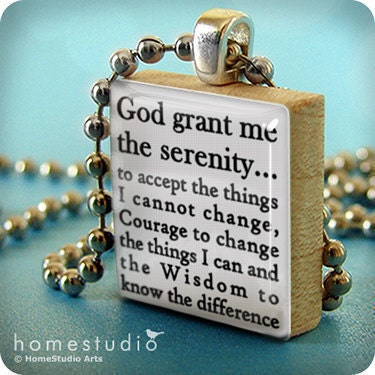 SERENITY PRAYER : a pendant charm made from a Scrabble Game Tile game piece. Necklace chain sold separately