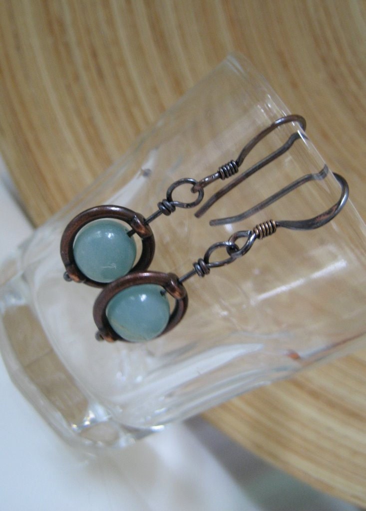 Rustic Earrings Amazonite Gemstone and Antiqued Copper