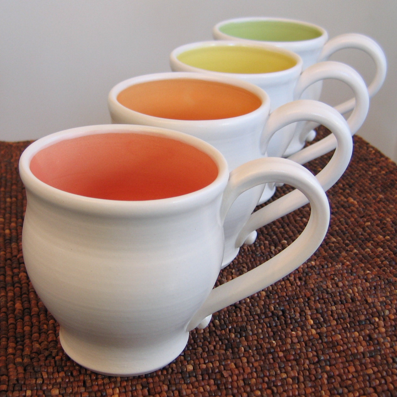 Large Mugs in Summer Fruit Colors 16 oz. Set of Four Stoneware Pottery Mugs
