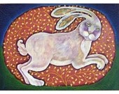 Rabbit Running     LARGE Original Oil Painting           FOLK ART by DEE SPRAGUE