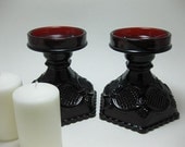 Vintage Avon Ruby Red Cape Cod Pair of Elegant Candleholders