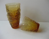 Vintage Amber Textured Bar Glasses Set of Four