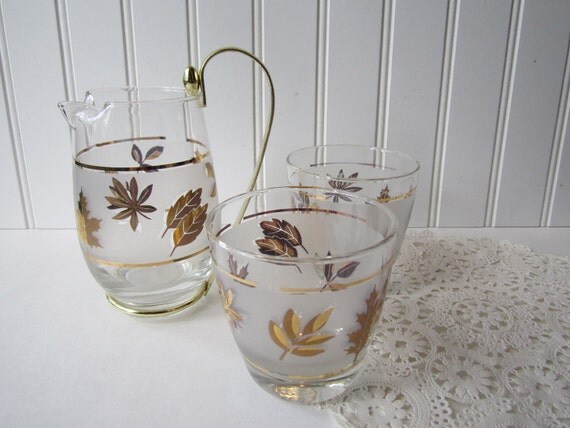 Items similar to Vintage Libbey Golden Foliage Pitcher and Old