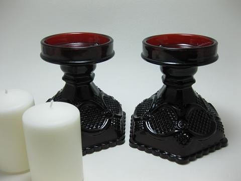 Vintage Avon Ruby Red Cape Cod Pair of Elegant Candleholders