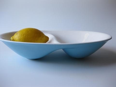 Vintage Mikasa Shibui Aqua and White Cera-Stone Color Coordinates Double Dish Serving Bowl