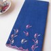 Vintage Blue and Pink Floral Applique Linen Tea Towel