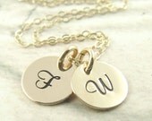 Personalized Hand Stamped Double Gold Initial Pendant Necklace - TWO Charms - Fashion Jewelry