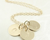 Statement Jewelry 14k Gold Triple Initial Pendant Necklace - Personalized - Unblackened - Fine Jewelry - Fashion