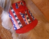 STARS and STRIPES - 4th of July Dog Harness Vest -Many fabrics - Made to order 2 to 15 lb dogs - Hat available