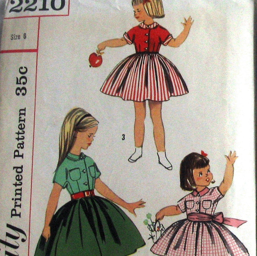 1950s Vintage Girls Dress Pattern With Wide Sash Tie Waist Simplicity 2210 Sz4