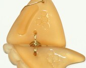 Ruffled Amber Glass Sailboat Pendant with Imprinted Pairpoint Glass Flowers