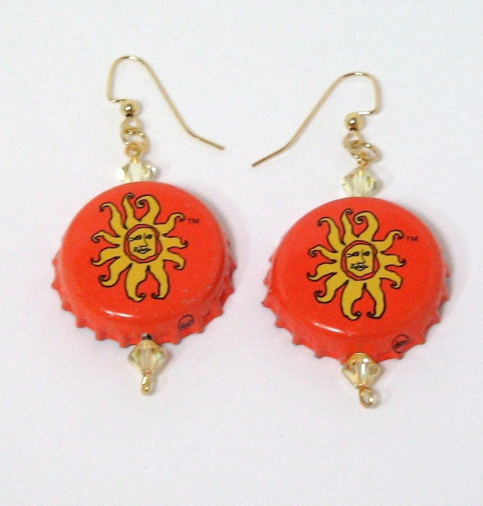 Items similar to Michigan BELLS BEER Earrings Reycled Bottle Caps on Etsy