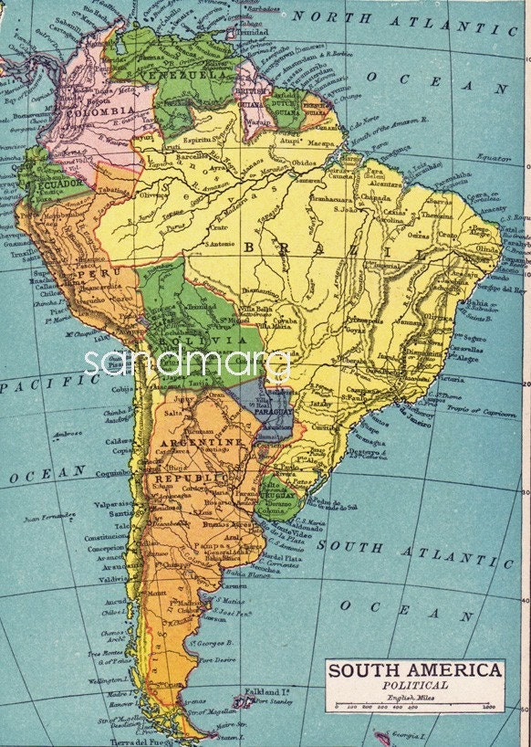 1907 Edwardian  Bartholomews Political  Map of South America