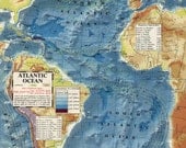 Vintage 1950s  Map of The Atlantic Ocean