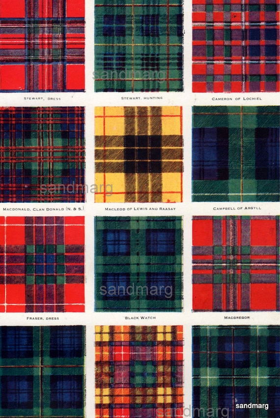 1920 Chart of Tartans Plaids and Kilts Scottish Clans by sandmarg