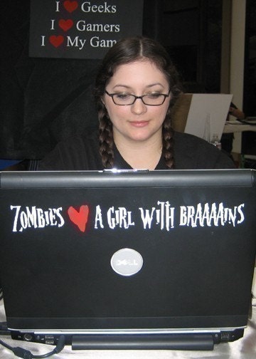 Zombies Love a Girl With Brains - Heart Vinyl Car Decal