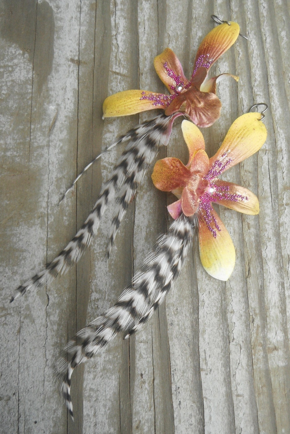 Sunset -Feather Flower Earrings
