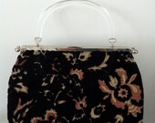 lovely vintage carpet bag purse with lucite handle - eames era