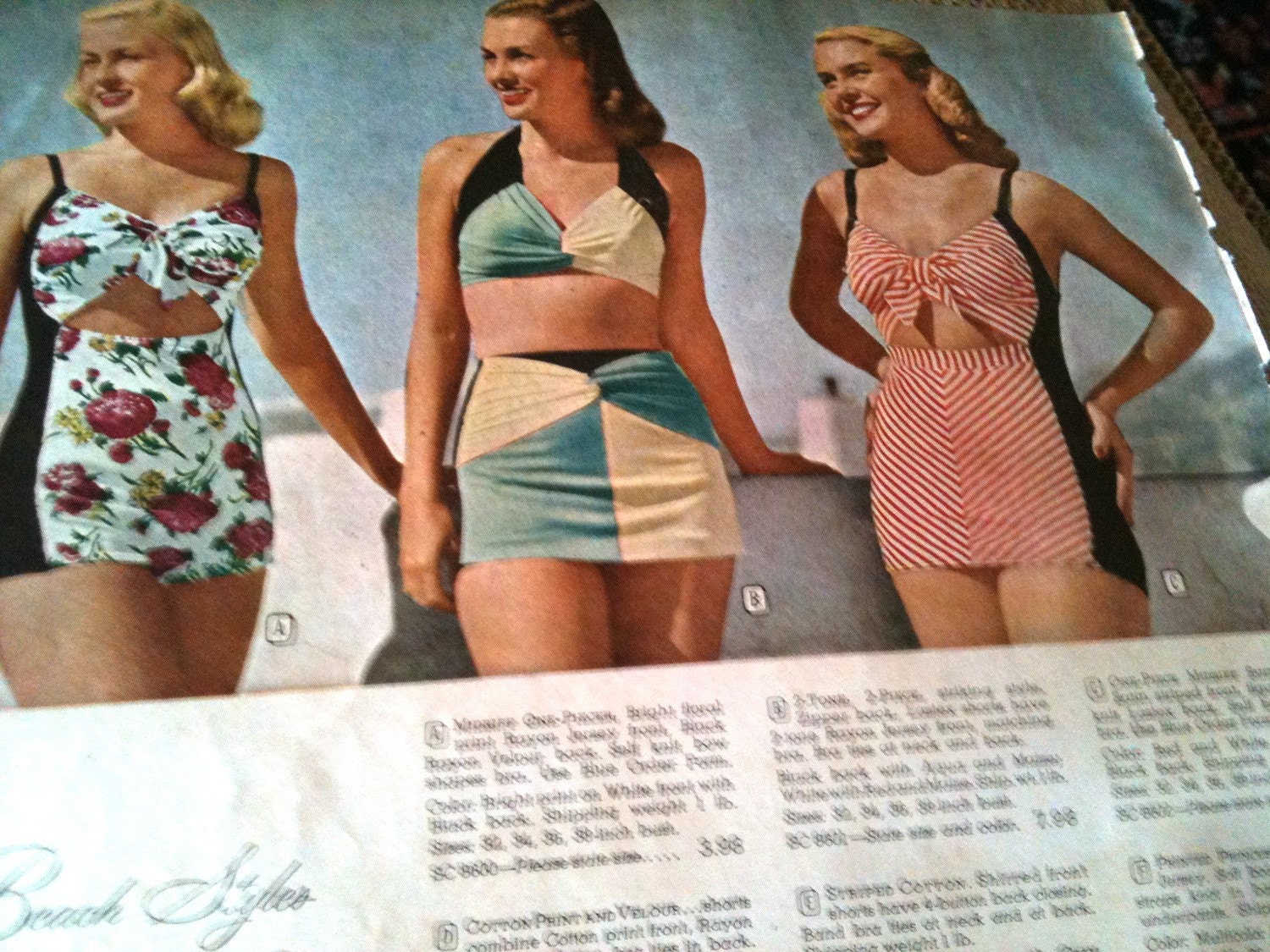 1947 Bathing Suits -vintage fashion catalog page - Montgomery Wards