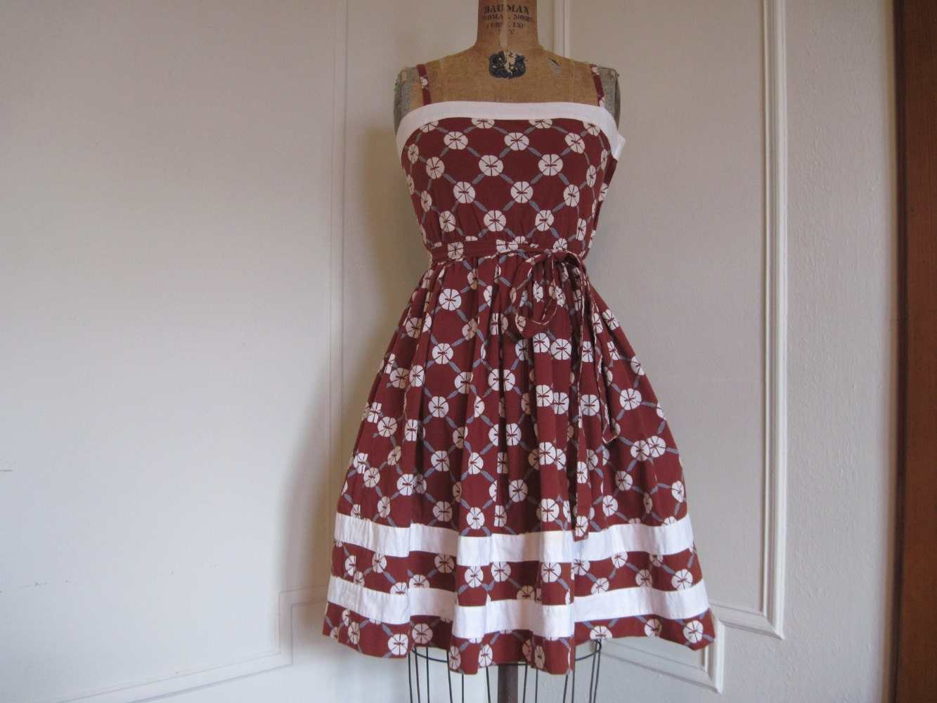 vintage Brown Sand Dollar Sun Dress with Shawl Wrap, size small