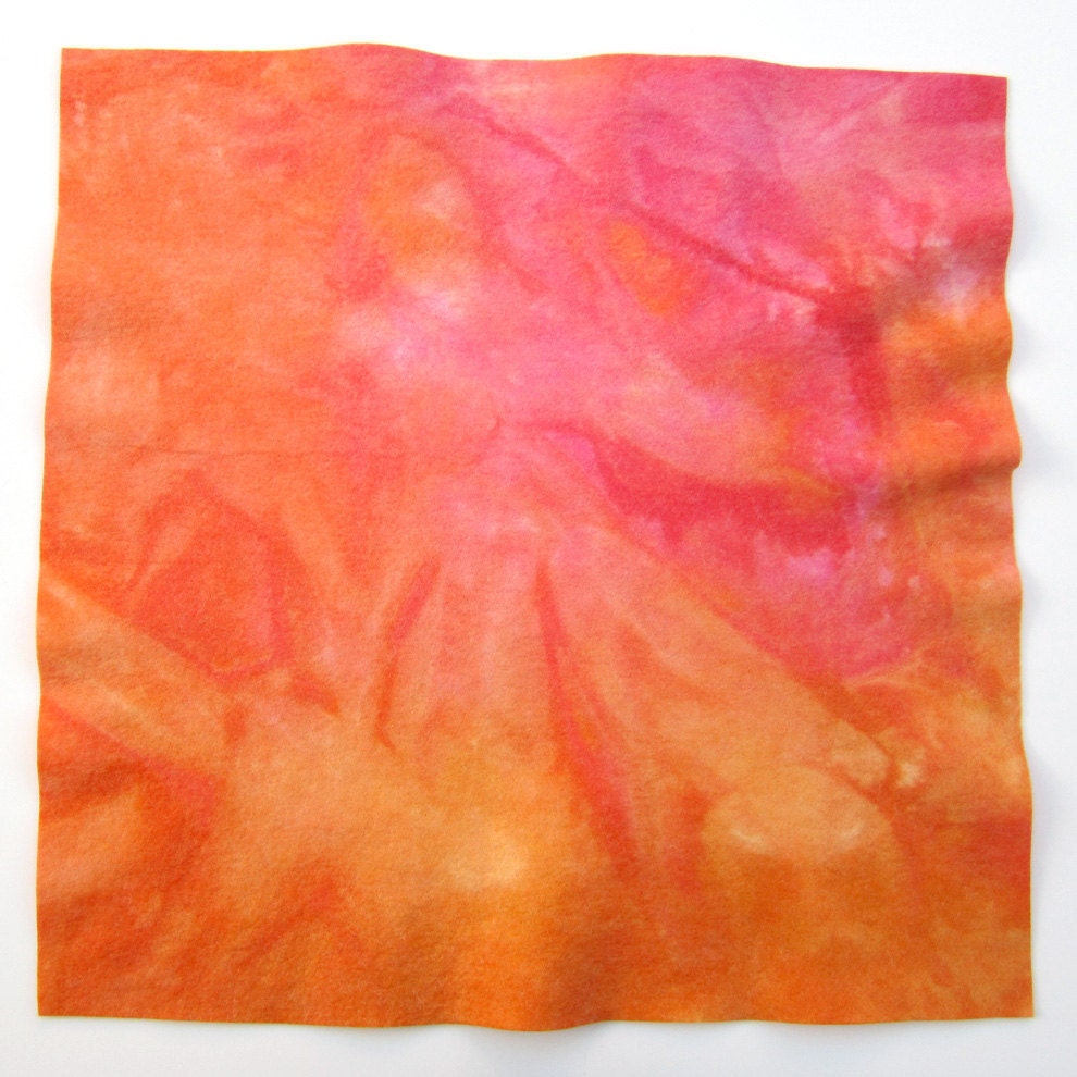 Hand dyed viscose wool felt - pink, peach, orange, apricot, guava