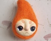 Mixed Media Brooch, OOAK - Orange Sproutling