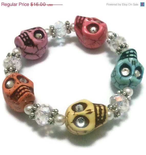 ON SALE Stretchy Skull Bracelet in Pastel Colors