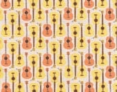 1 yard-Guitars in Peach and Yellow,  Far Far Away 3, Heather Ross, Kokka Fabrics