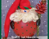 SALE hand painted chubby santa repurposed light bulb Christmas ornament hp kringle decoration pine cone tree jingle bell prim chick ofg