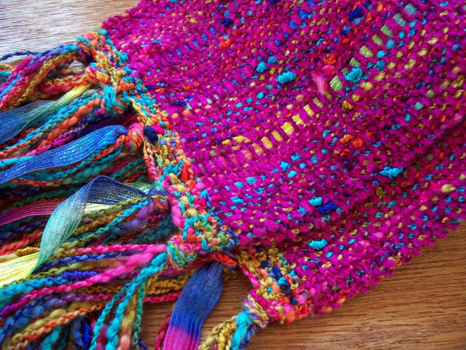 handwoven scarf in fuchsia pink, long