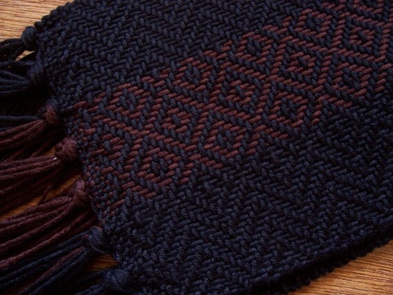 handwoven scarf in bamboo with black with brown stripe