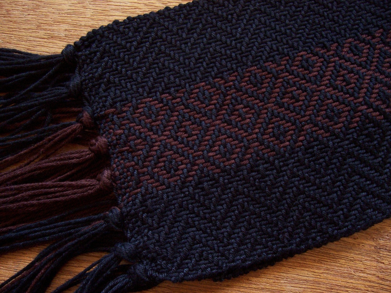 handwoven scarf in bamboo with black with brown stripe