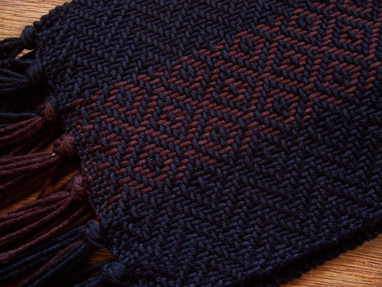 handwoven scarf in bamboo with black with brown stripe